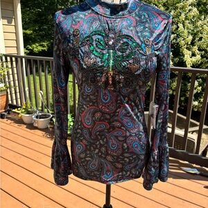 Free People Black Sequin Paisley Blouse